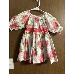 Eleanor rose Carla Pink Floral Dress Polka Dot Bow Sz 5-6 Girls cottage core